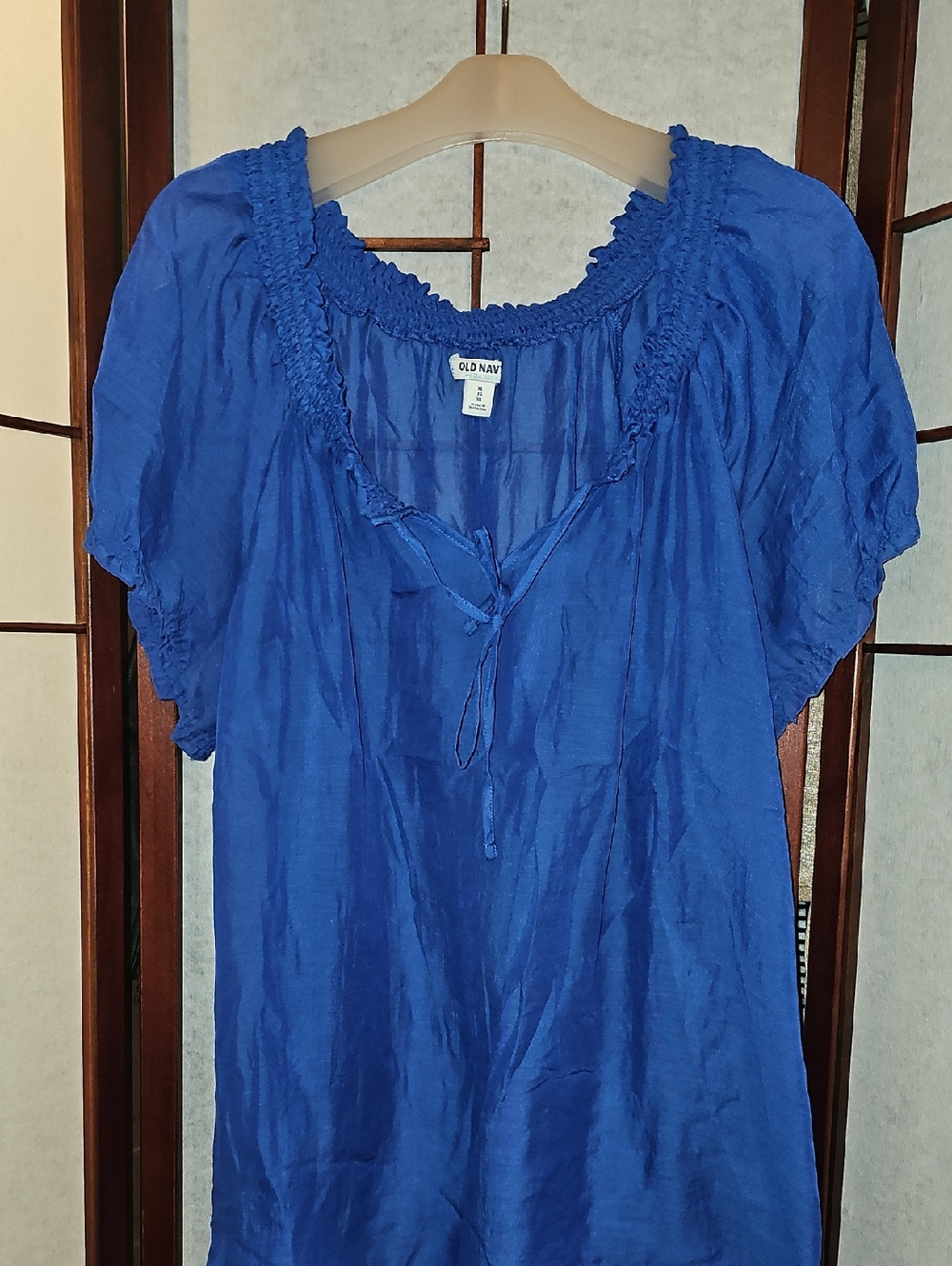 Old Navy Royal Blue Smocked Tie-Front Peasant Top